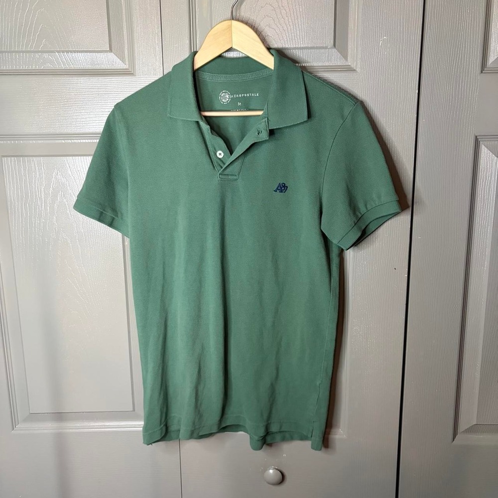 Aeropostale Mens M Green A87 Logo Short Sleeve Pique Polo Shirt Classic Fit